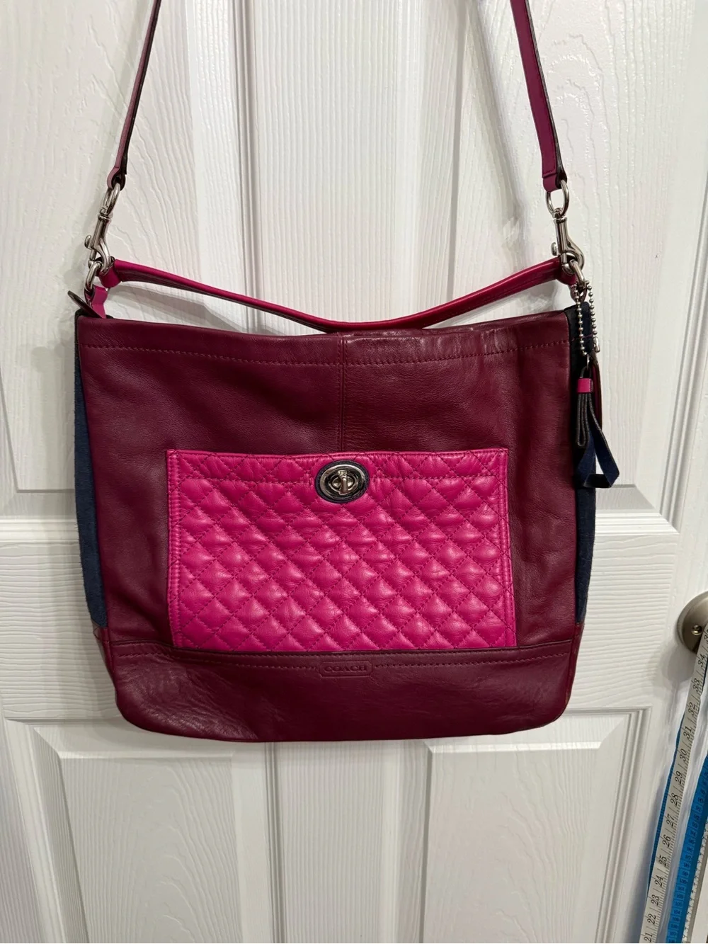 Coach Quilted Leather Hobo Bag Burgundy Pink Multi Turnlock Purse 24981 Park